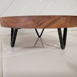 Round Wood Serving Board with Black Metal Legs